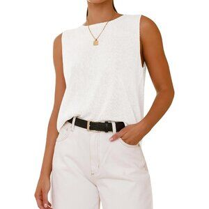 🆕Btfbm Women White Sleeveless Crew Ribbed Knit Lightweight Pullover Sweaters